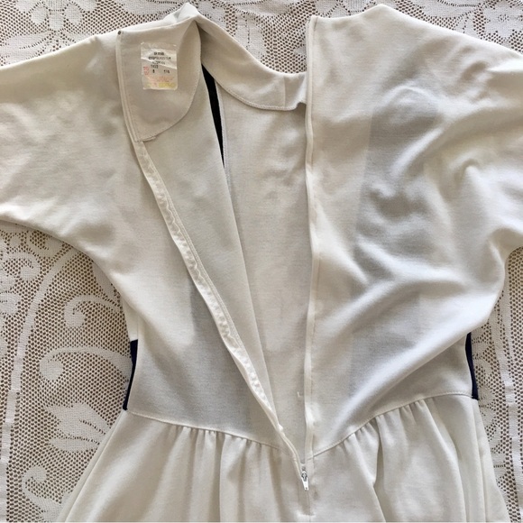 Vintage wool blend Tradition Sears cream and navy blue batwing midi dress size 8 - Picture 6 of 16